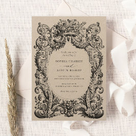 Invitación Boda de cuadro de ornamento con flores de época vi