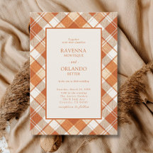 Boda de Cuadro Escocés Naranja Vintage Desvaído