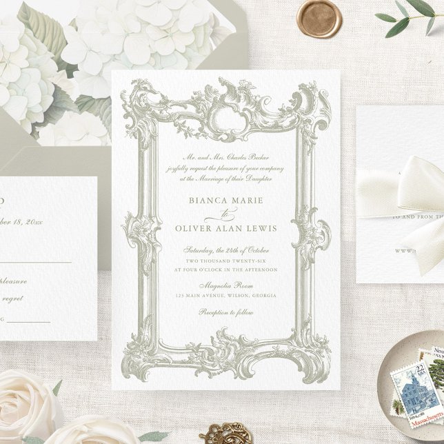 Invitación Boda de cuadro ornamental elegante de época (Subido por el creador)