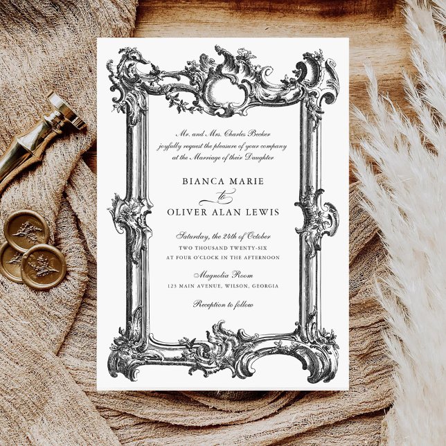 Invitación Boda de cuadro ornamental elegante de época (Subido por el creador)