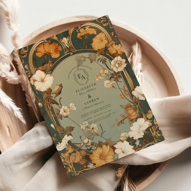 Invitación Boda de cuadros botánicos de Art Nouveau romántico (Subido por el creador)