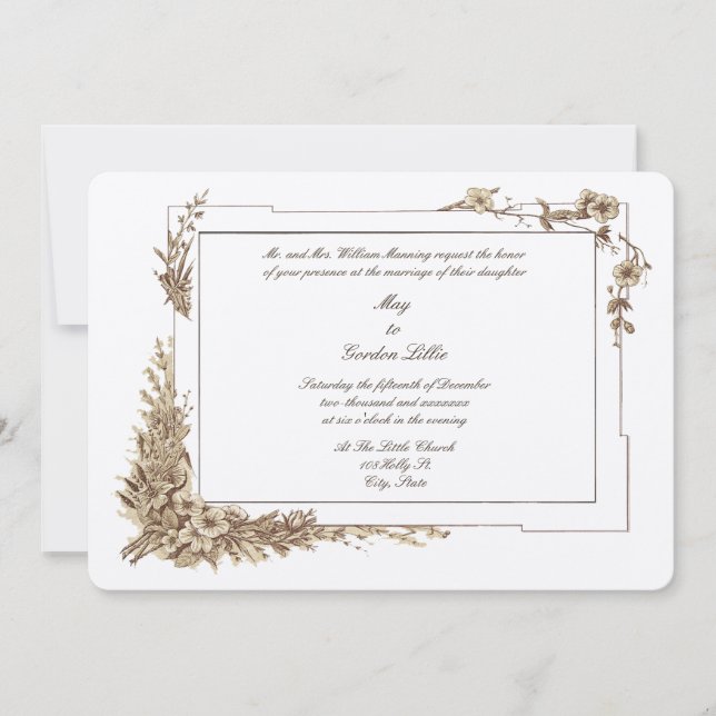 Invitación Boda de cuadros de arte botánico floral de la era  (Anverso)