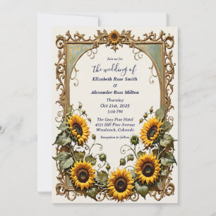 Invitación boda de cuadros de arte elegante de girasol amaril