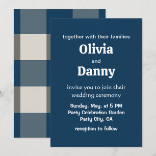 Invitación Boda de cuadros de búfalo blanco gris azul