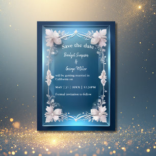 Invitación boda de cuadros decorativos de art deco azul a sal