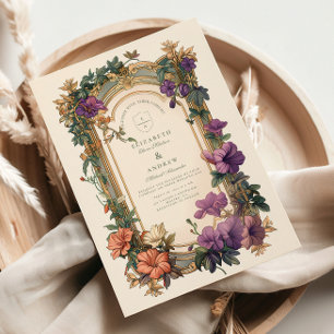 Invitación Boda de cuadros orquídeos de Art Nouveau