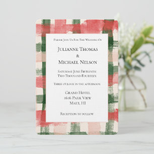 Invitación Boda de Cuadros Rosas Rojos Verdes Rayas de Cuadro