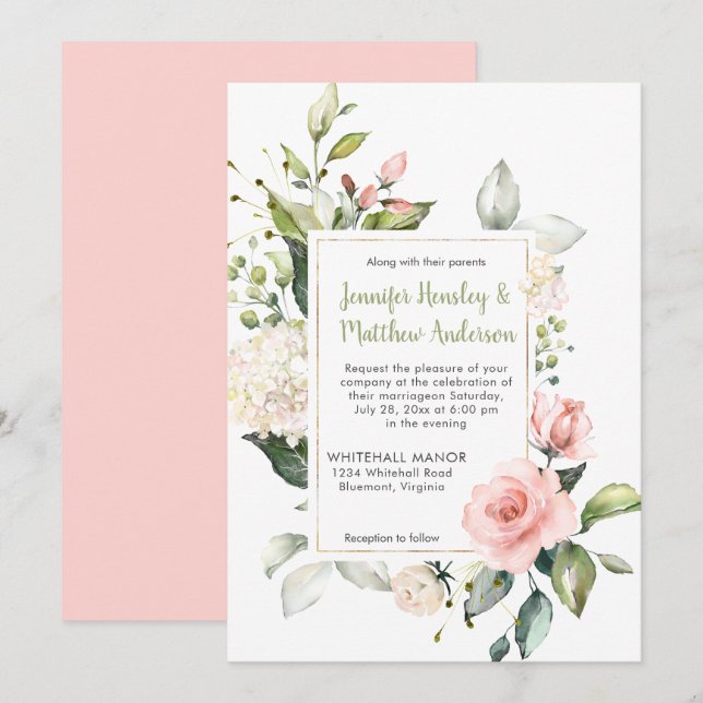 Invitación Boda de cuadros Rubor rosa y blanco (Anverso / Reverso)