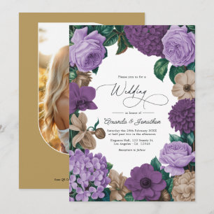 Invitación Boda de cuarzo malva, ciruela polvorienta y beige
