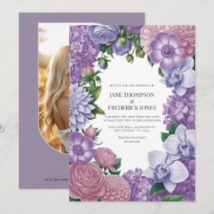 Invitación Boda de cuarzo malva, peonía polvorienta y lila es