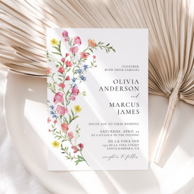 Invitación Boda de cuento de flores silvestres coloridas (Front)