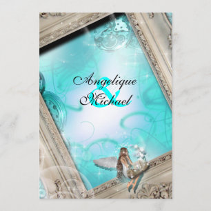 Invitación boda de cuento de hadas azul aqua