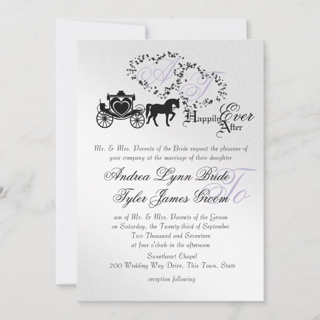 Invitación Boda de cuento de hadas Carriage Silver (Anverso)