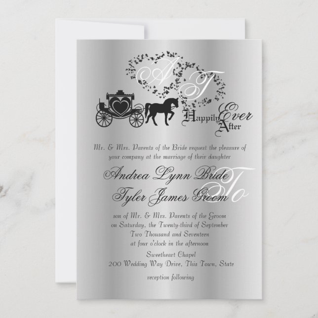 Invitación Boda de cuento de hadas Carriage Silver (Anverso)