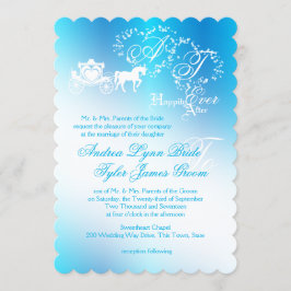 Invitación Boda de cuento de hadas Carrito Peacock Azul