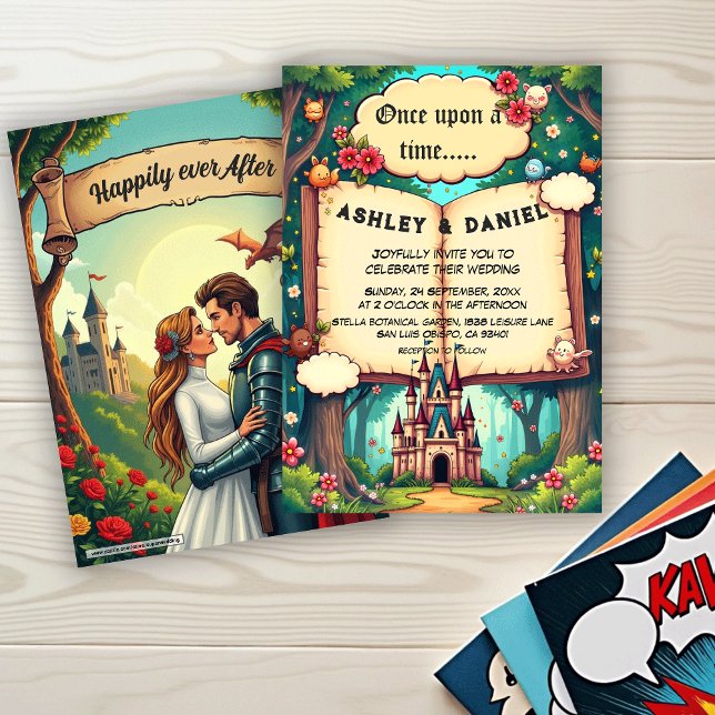 Invitación Boda de cuento de hadas Castillo Bosque Bosque Enc (Subido por el creador)