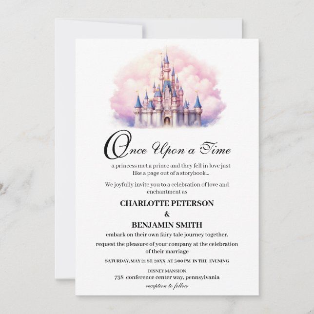 Invitación Boda de Cuento de Hadas Castillo Encantador (Anverso)