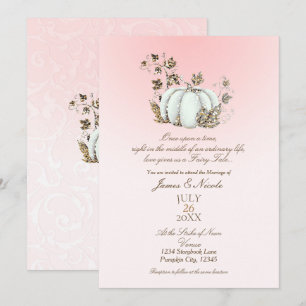 Invitación Boda de cuento de hadas con calabaza rosa y blanca