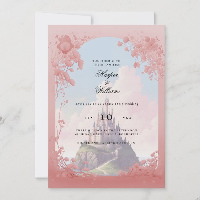 Invitación Boda de cuento de hadas de castillo encantado (Anverso)