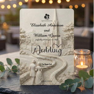 Invitación Boda de cuento de hadas de iglesia escénica vintag