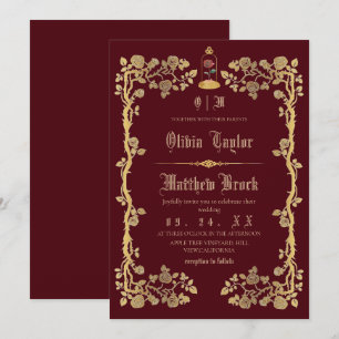 Invitación Boda de Cuento de Hadas de la Bestia y la Belleza 