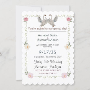 Invitación boda de cuento de hadas de swan
