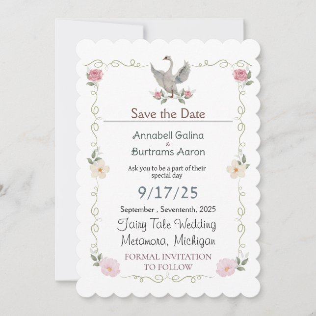 Invitación boda de cuento de hadas de swan (Anverso)