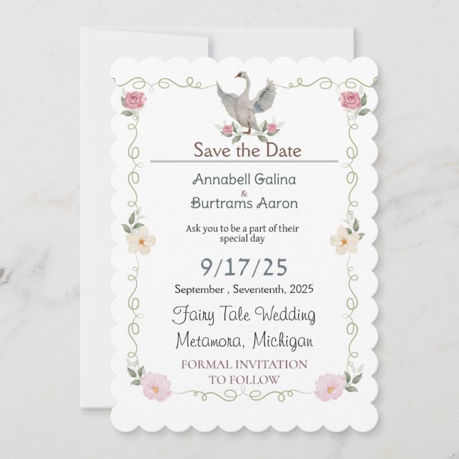 Invitación boda de cuento de hadas de swan (Anverso)