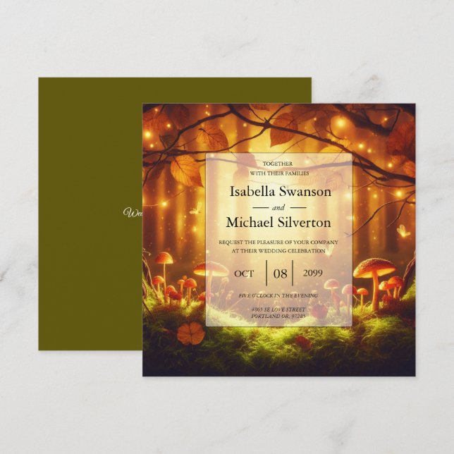Invitación Boda de cuento de hadas del bosque de Amber (Anverso / Reverso)