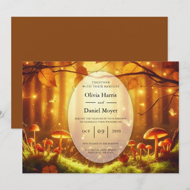 Invitación Boda de cuento de hadas del bosque de Amber (Anverso / Reverso)