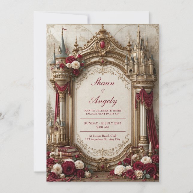 Invitación Boda de Cuento de Hadas en el Castillo de Borgoña (Anverso)