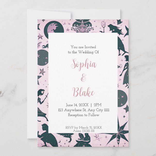 Invitación Boda de Cuento de Hadas Encantado (Anverso)