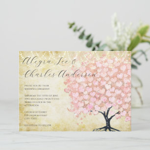 Invitación Boda de cuento de hadas encantado corazón rosa hoj