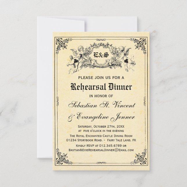 Invitación Boda de cuento de hadas ensayo cena (Anverso)