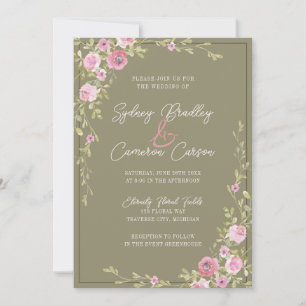 Invitación Boda de Cuento de Hadas Floral Rosa y Verde Viña