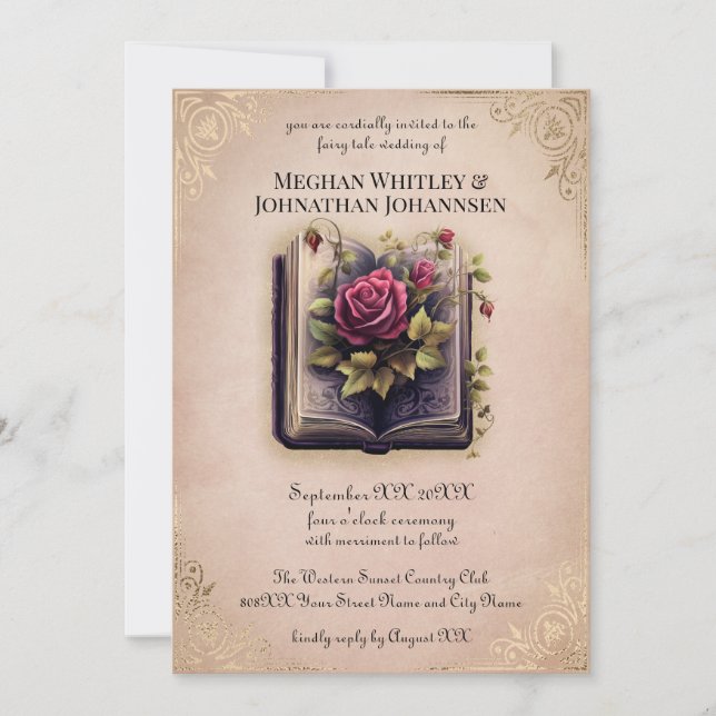 Invitación Boda de Cuento de Hadas Romántico en Rosa (Anverso)