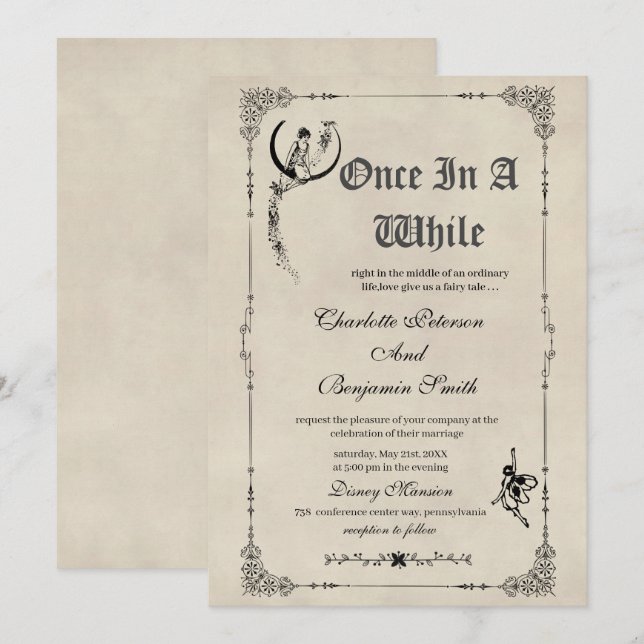 Invitación Boda de Cuento de Hadas Vintage  (Anverso / Reverso)