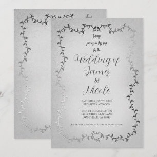 Invitación Boda de cuento de hojas botánicas Blanco Plateado