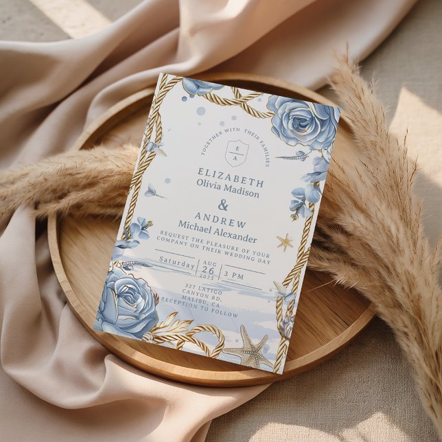 Invitación Boda de Cuerda Costera Rosa Azul (Subido por el creador)
