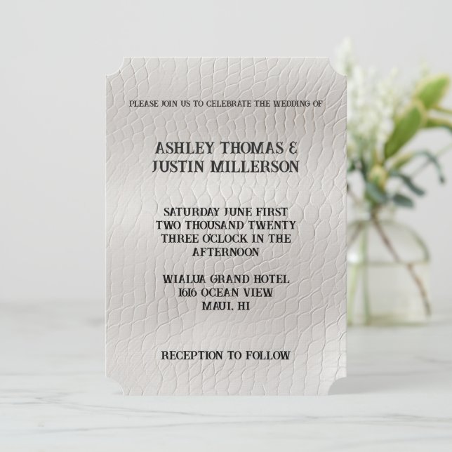 Invitación Boda de cuero blanco falso (Anverso de pie)