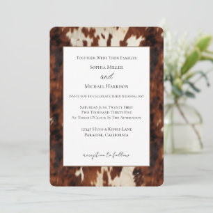 Invitación Boda de Cuero de Vaca Crema Marrón Occidental