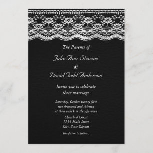 Invitación Boda de cuero negro y blanco y encaje