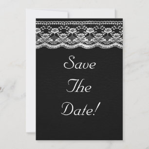 Invitación Boda de Cuero y Encaje en Blanco y Negro Guardar l
