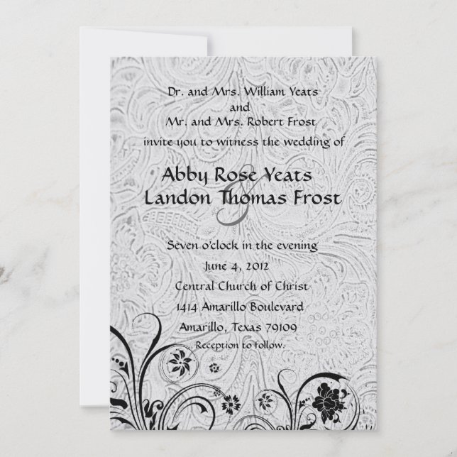 Invitación Boda de cuero y negra equipada blanco del cordón (Anverso)