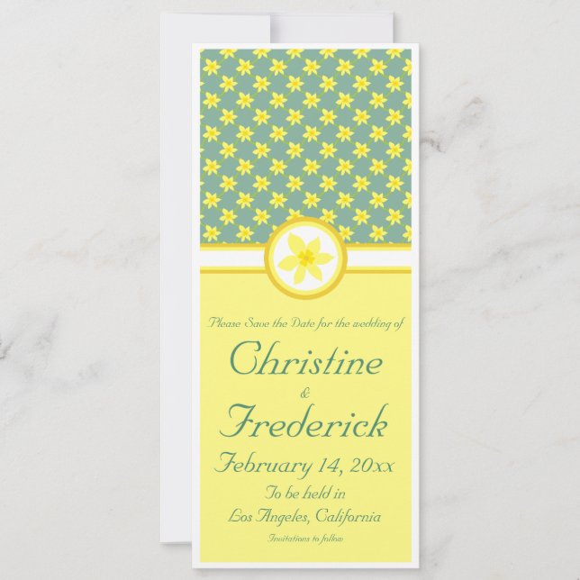 Invitación Boda de Daffodil, 4"x9.25" guardar la fecha anunci (Anverso)