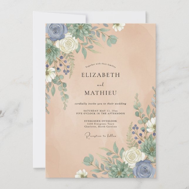 Invitación Boda de Dahlia Pizarra Champán (Anverso)
