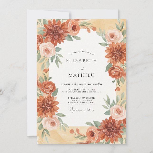 Invitación Boda de Dahlia Terracota (Anverso)