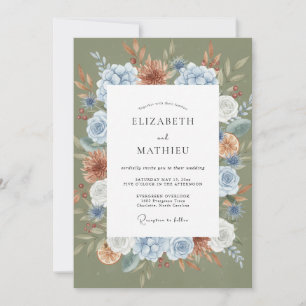 Invitación Boda de Dahlia Terracota Azul Musgo