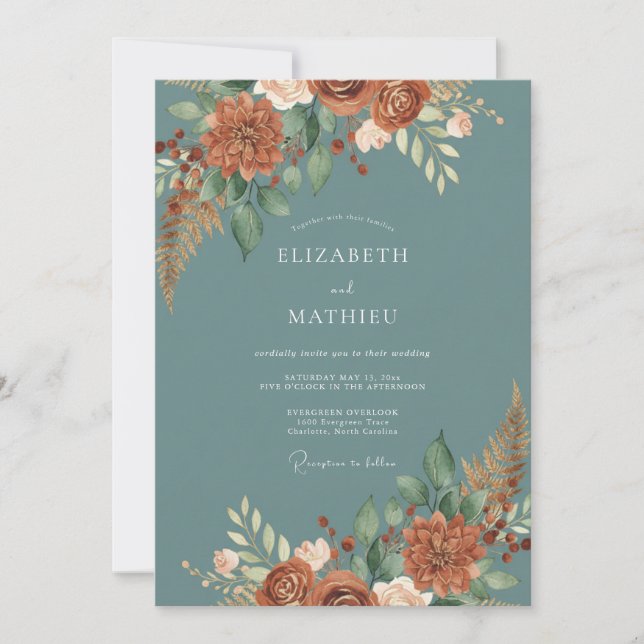Invitación Boda de Dahlia Terracota Pizarra (Anverso)
