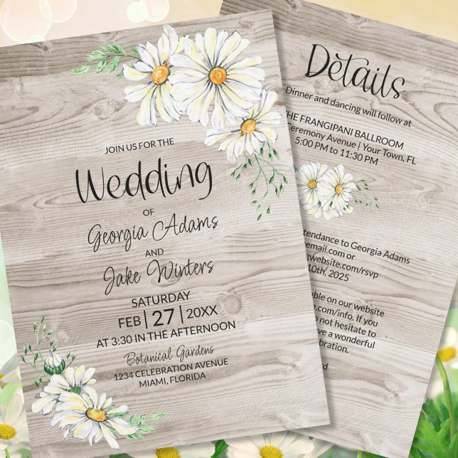 Invitación Boda de Daisies Blancos de Madera Rústica (Subido por el creador)
